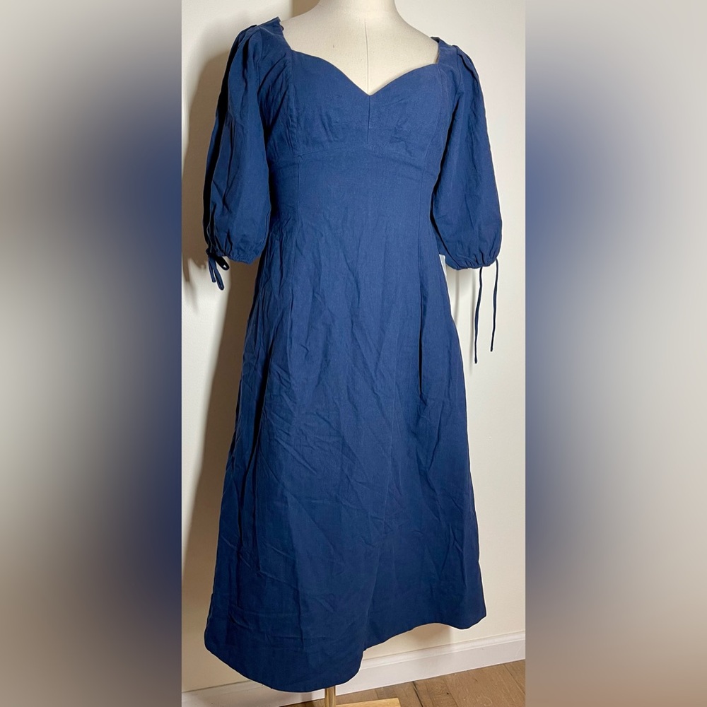 Mila Mae | Puff Sleeve | Fit & Flare Midi Navy Dress | Size Large